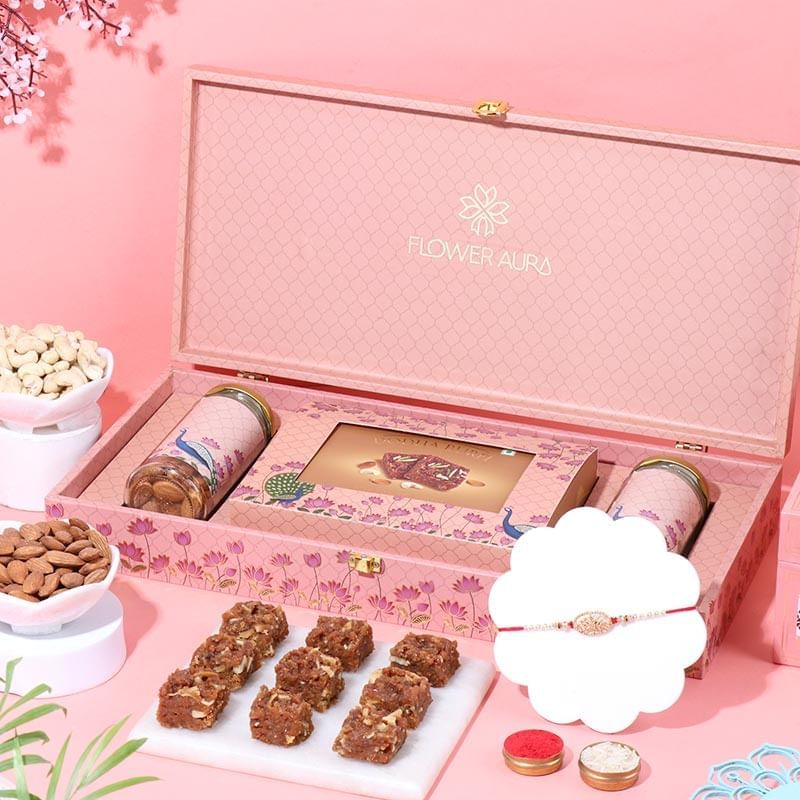 Premium Ad Rakhi With Delightful Treats Hamper