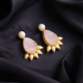 Premium Gold Polished Earrings With Precious Stones