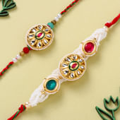 Premium Kundan And Beadwork Couple Rakhi Set