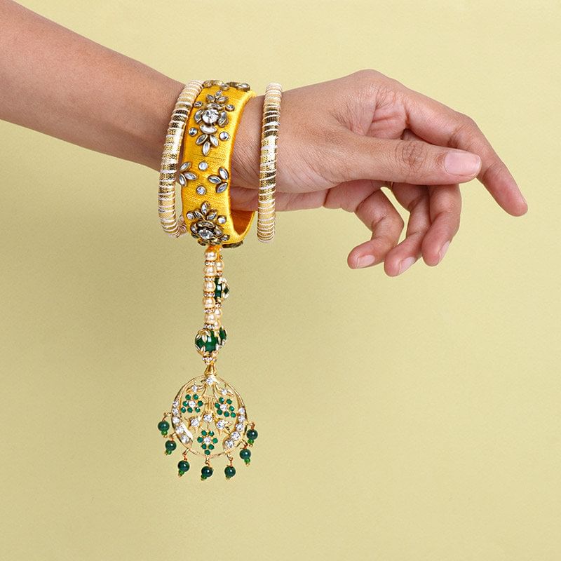 Premium Pearls & Beads Bangle Rakhi Set For Bhabhi