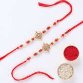 Set of 2 Red White Pearls N Beads Rakhi