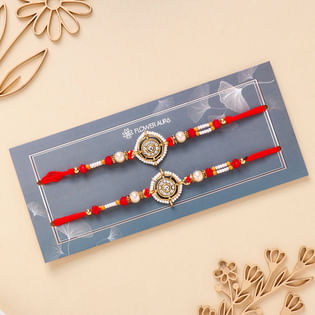 Set of 2 Red White Pearls N Beads Rakhi