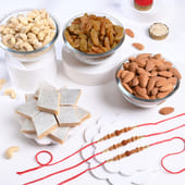 Premium Rudraksha Rakhi Trio With Festive Treats