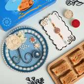 Premium Stone Rakhi With Milk Cake N Tika Thali