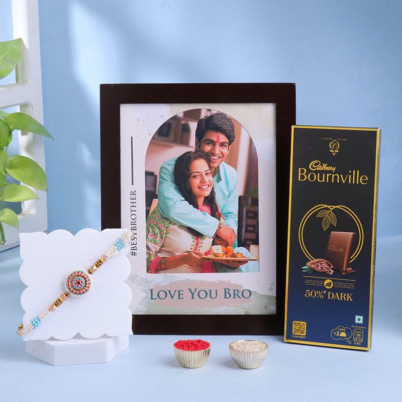 Premium Stone Rakhi With Photo Frame N Chocolate