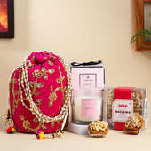 Pretty Pink Potli And Candle Combo