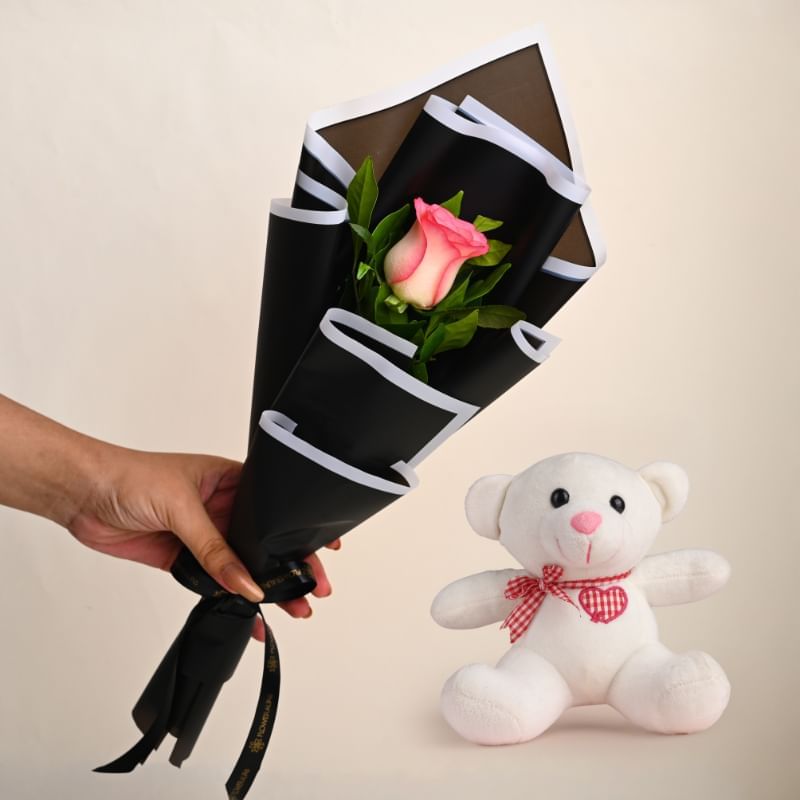 Pretty Pink Rose With Cute Teddy