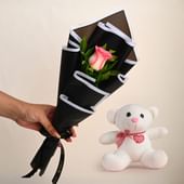 Pretty Pink Rose With Cute Teddy