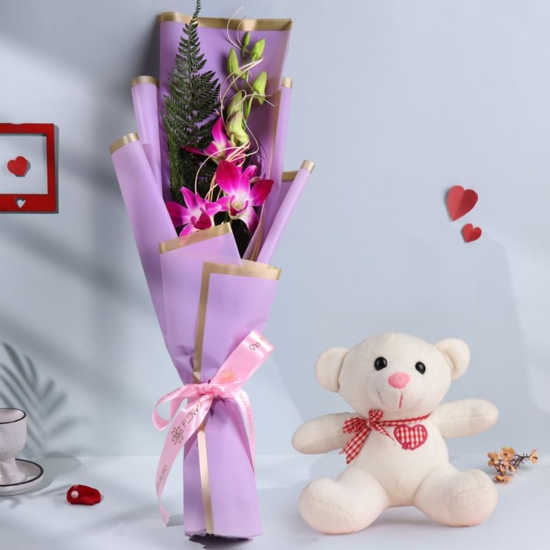 Pretty Purple Orchid With White Teddy
