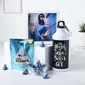 Printed Bottle with Personalised Photo Frame N Chocolates