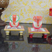 Prosperous Set Of Two Ganesha With Marble Chowkis