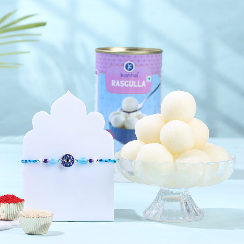 Protective Evil Eye Rakhi With Rasgullas