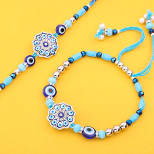Beaded Evil Eye Motif Bhaiya Bhabhi Rakhis