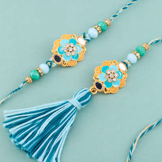 Set Of Two Aqua Tassel Rakhis