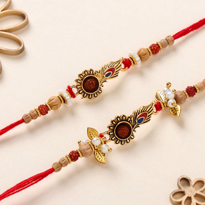 Pure Bhaiya Bhabhi Rudraksha Rakhi Set