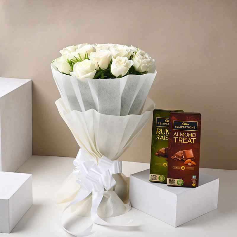 White Rose Bouquet and Chocolate Combo