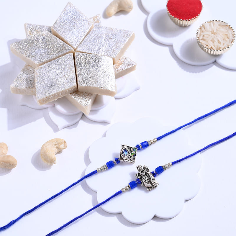 Pure Love Radha Krishna Rakhi Duo With Kaju Katli