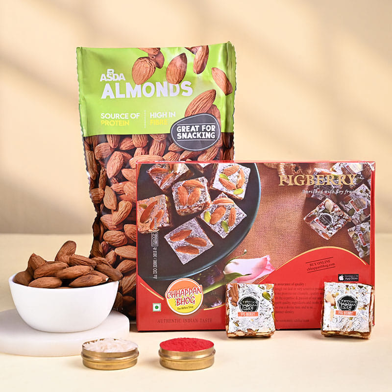 Purple Bhaiya Bhabhi Rakhis With Sweets N Almonds