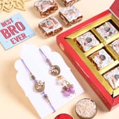 Purple N Golden Bhai Bhabhi Rakhis With Sweets