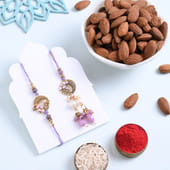 Purple N Golden Bhaiya Bhabhi Rakhis With Almonds