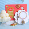 Purple N Golden Bhaiya Bhabhi Rakhis With Sweets