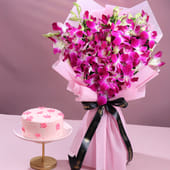 Purple Orchids N Floral Cake Combo