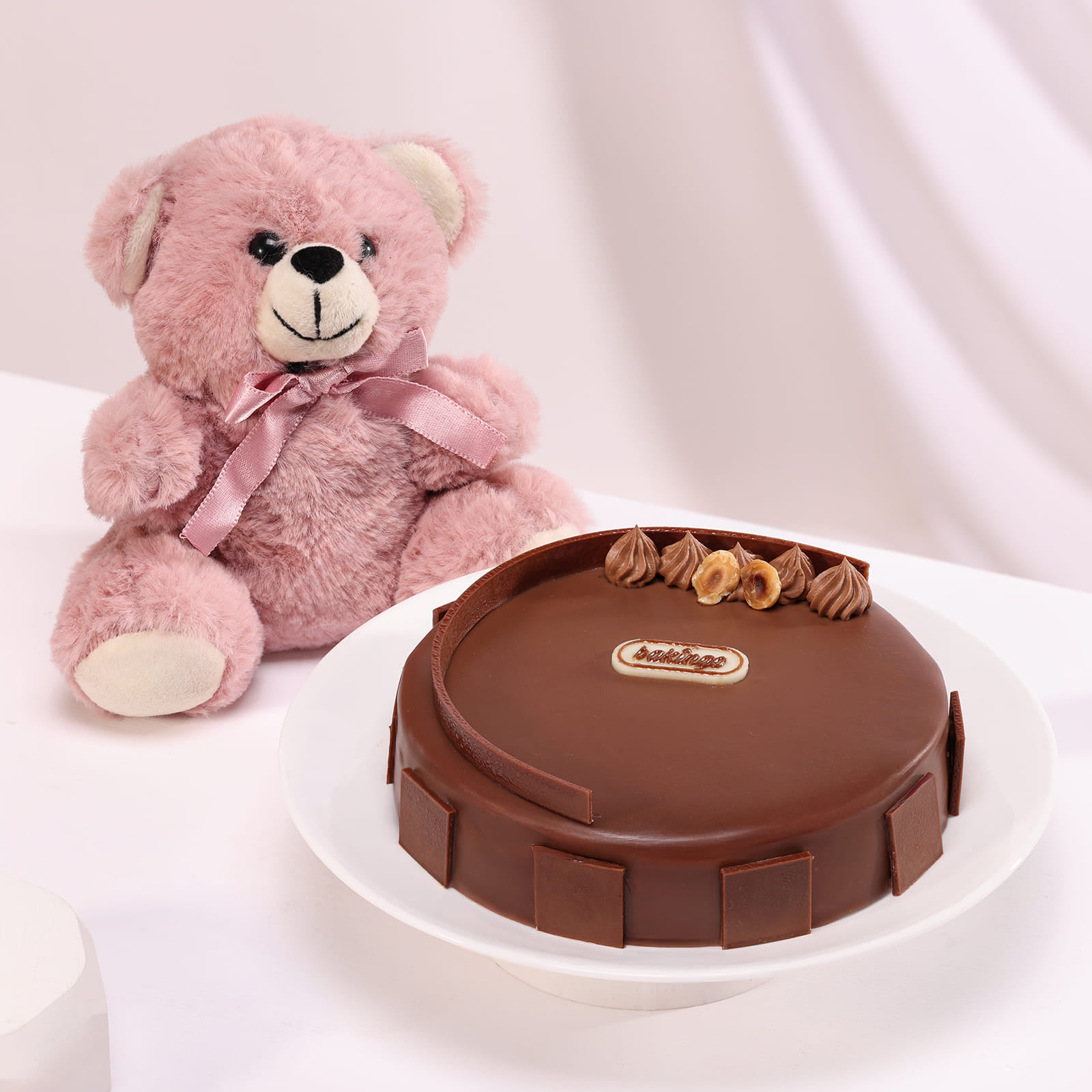 Purple Teddy Bear With Hazelnut Praline Cake