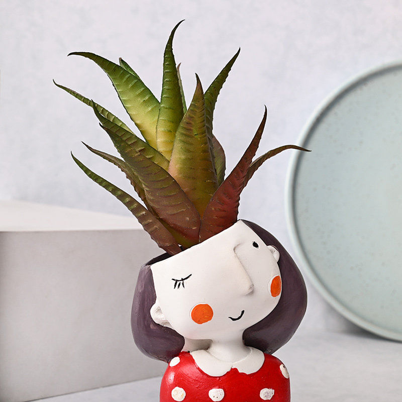 Send Quirky Girl Planter With Artificial Howarthia Plant Online