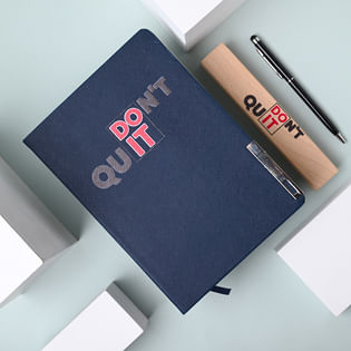 Quote Diary With Black Pen In Wooden Box