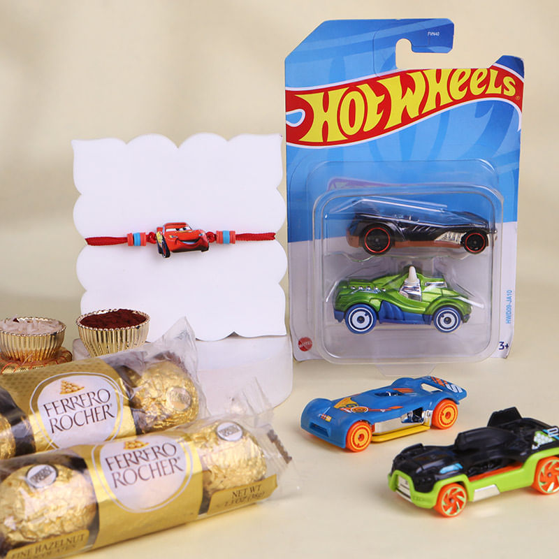 Race Car Kids Rakhi With Hot Wheels N Chocolates