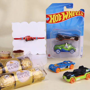 Race Car Kids Rakhi With Hot Wheels N Chocolates