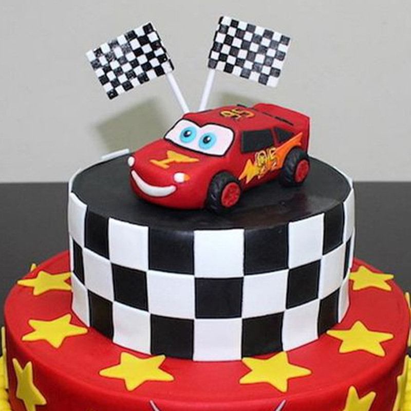 Close View of Racing Dreams Tiered Cake