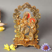 Radha Krishna Oxidised Diya Stand - Material - Metal