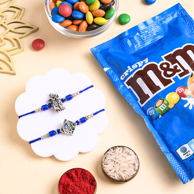Two Radha Krishna Rakhis With Crispy M&Ms