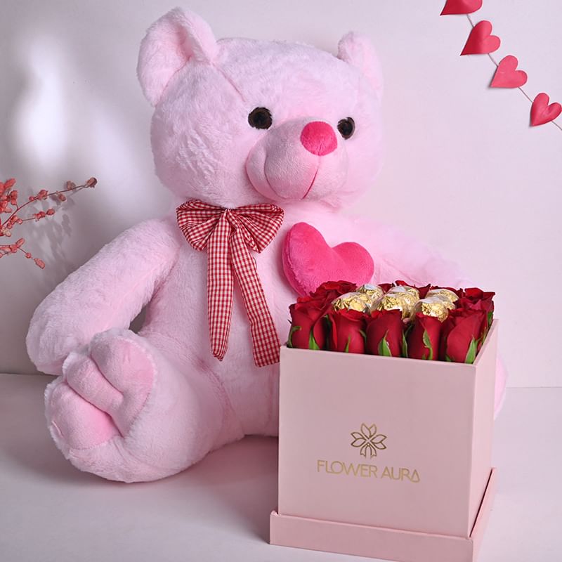 Radiance Of Roses Chocolates N Teddy Bear