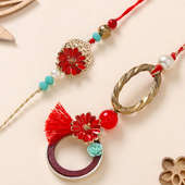 Radiant Flower Tassel Bhaiya Bhabhi Rakhi Set