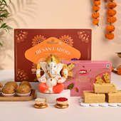 Radiant Ganesha Idol With Patisa N Besan Laddoo