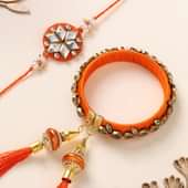 Radiant Orange Bhaiya Bhabhi Rakhi Set