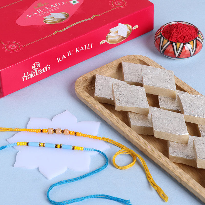 Set of 2 Mauli Rakhi with Haldiram Kaju katli