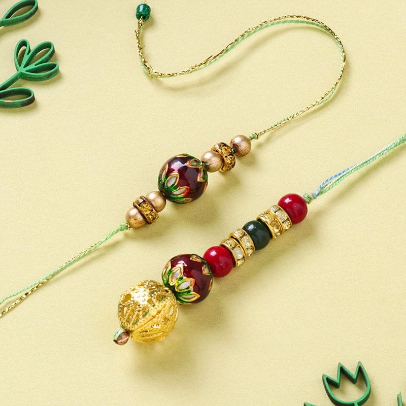Radiant Red And Golden Bhaiya Bhabhi Rakhi Set