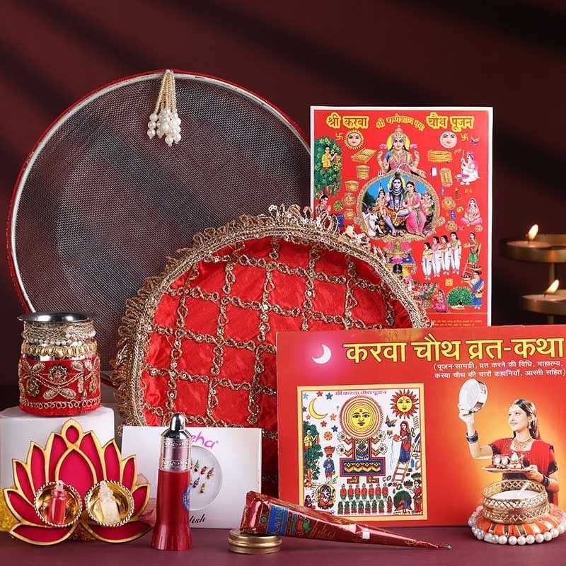 Radiant Red Karwa Chauth Essentials Set