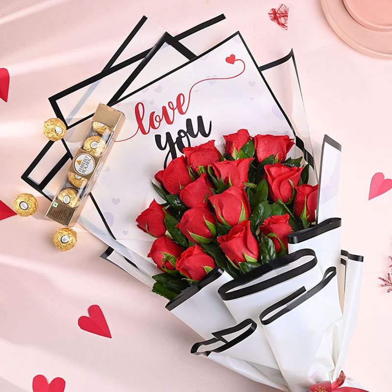 Radiant Roses Love Bouquet with Chocolate
