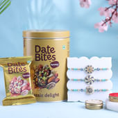 Radiant Stones Floral Rakhi Trio With Date Bites