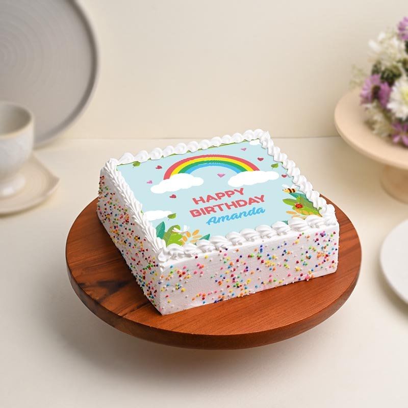 Rainbow Birthday Square Cake