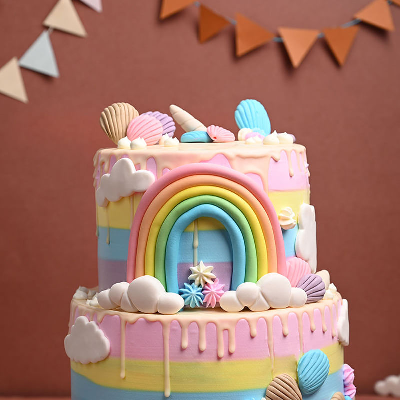 Side View of Rainbow Unicorn Cake