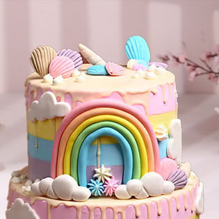 Top View of Rainbow Unicorn Cake