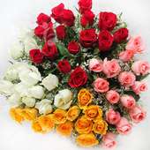 50 Multicolor Roses Bouquet with Top View