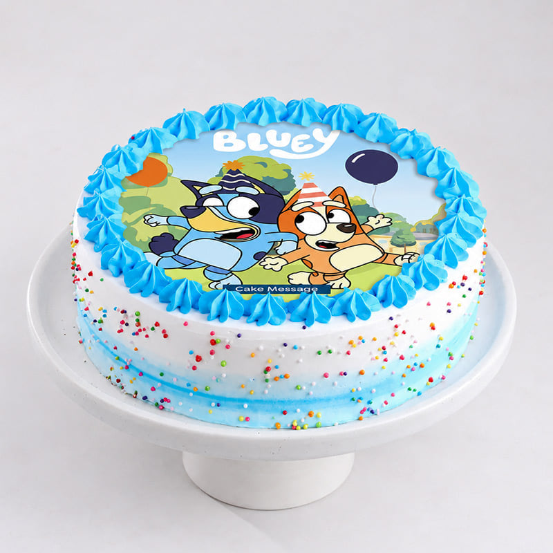 Rainbow Sprinkled Bluey Cake