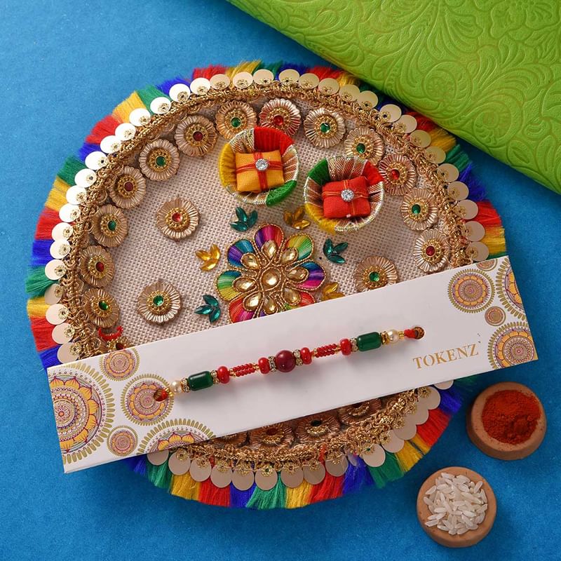 Rainbow Zari Thali With Rakhi