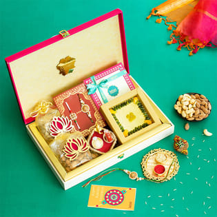 Rajputana Rakhis With Gold Kaju Katli Kaju Badam N Thali